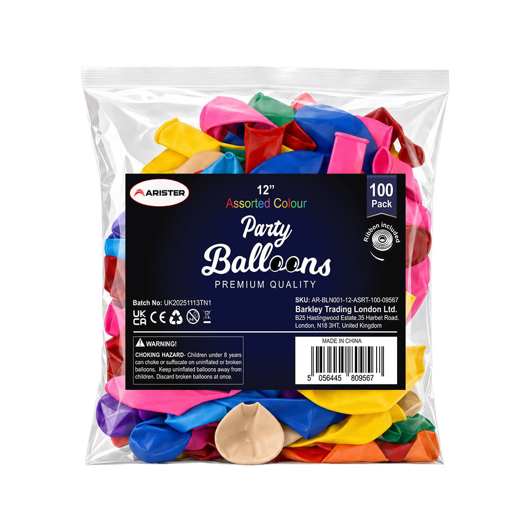 Arister 12- Inch Latex Pack of 100 Balloons Assorted Colours